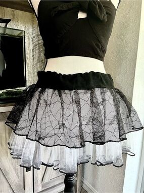 Tutu Handmade Mini Skirt Black & White Tulle Bats Halloween Girls Size M